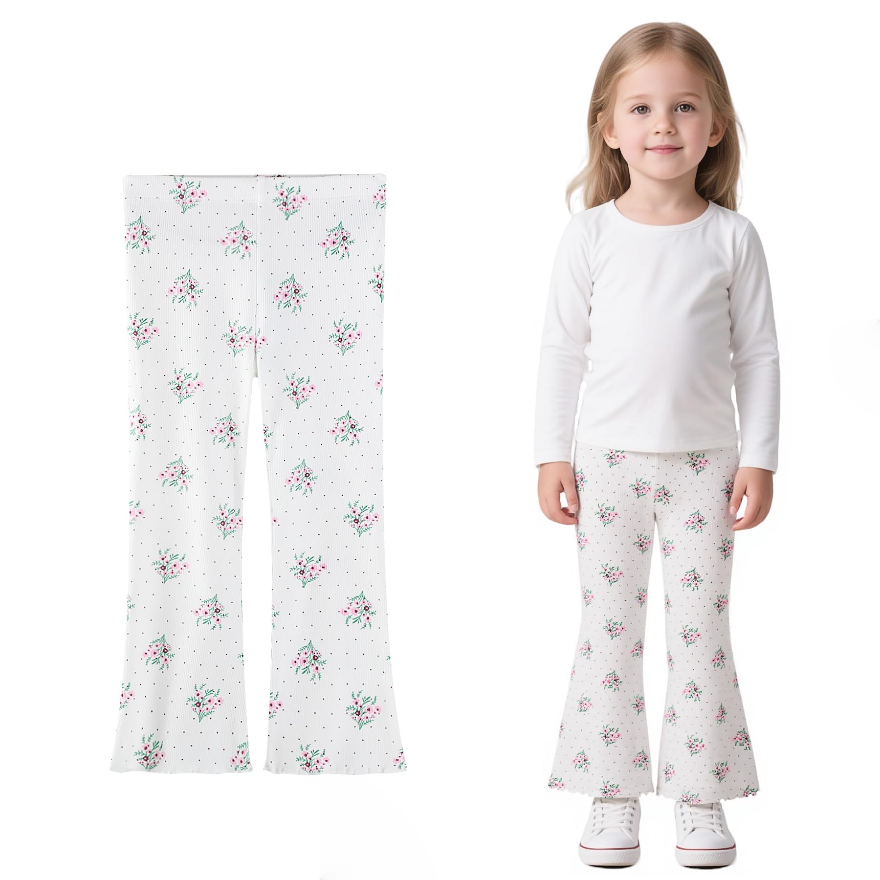 Leggings évasés Pour Filles 2-7 Ans - 95% Coton, Motif Mignon, Confortables Pour école, Sport, Danse