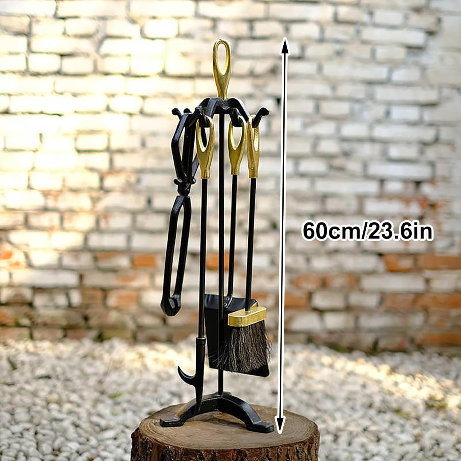 Gtzly Fireplace Accessories, Metal Loop Handled Fireplace Companion Set, Fireplace Tool Sets, Includes Stand, Brush, Tongs, Poker, and Shovel