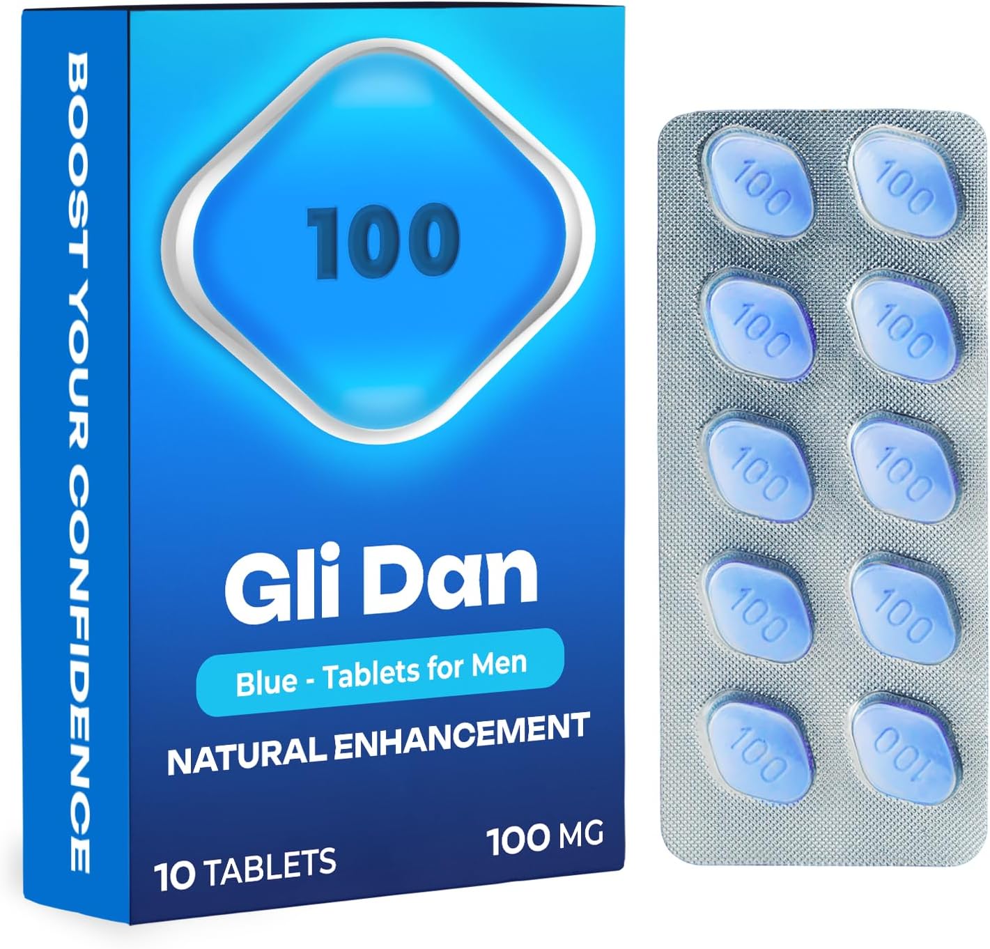 GliDan – Blue 10 Pills for Men | 100MG Natural Energy Support | Korean Ginseng Blend for Stamina & Vitality | Herbal Power for Physical Performance & Active Lifestyles