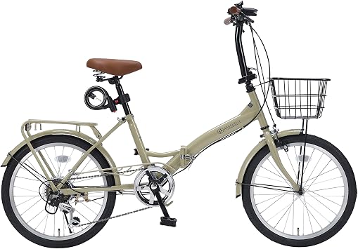 Mypallas MF209 BRANCHE Folding Bicycle, 20 Inches, All-in-One, Shimano Thumb Shift 6-Speed, With Basket/LED Light/Wire Lock, Standardly Equipped With Chain Guard & Rear Carrier, Suitable for Street