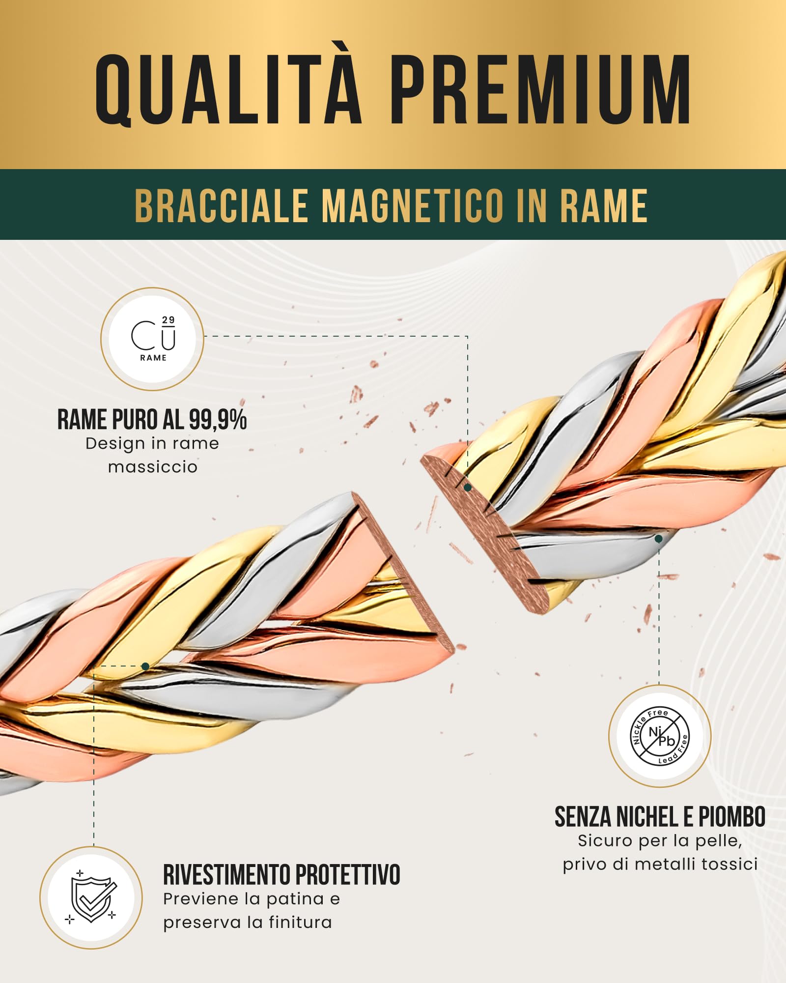 MagnetRX® Bracciale Magnetico Donna in Rame Puro con 6 Potenti Magneti al Neodimio – Braccialetto Magnetico Regolabile – Bracciale Rame Ipoallergenico per la Magnetoterapia