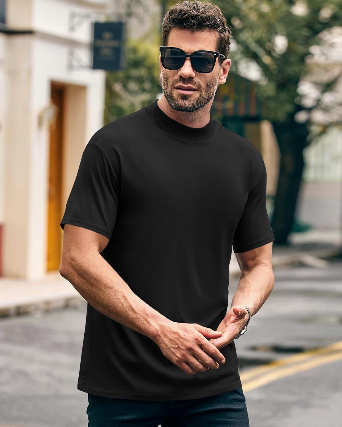 Wihion Men Turtleneck Mock Neck T Shirts Short Sleeve Ribbed High Neck T-Shirt Tee - Image 6