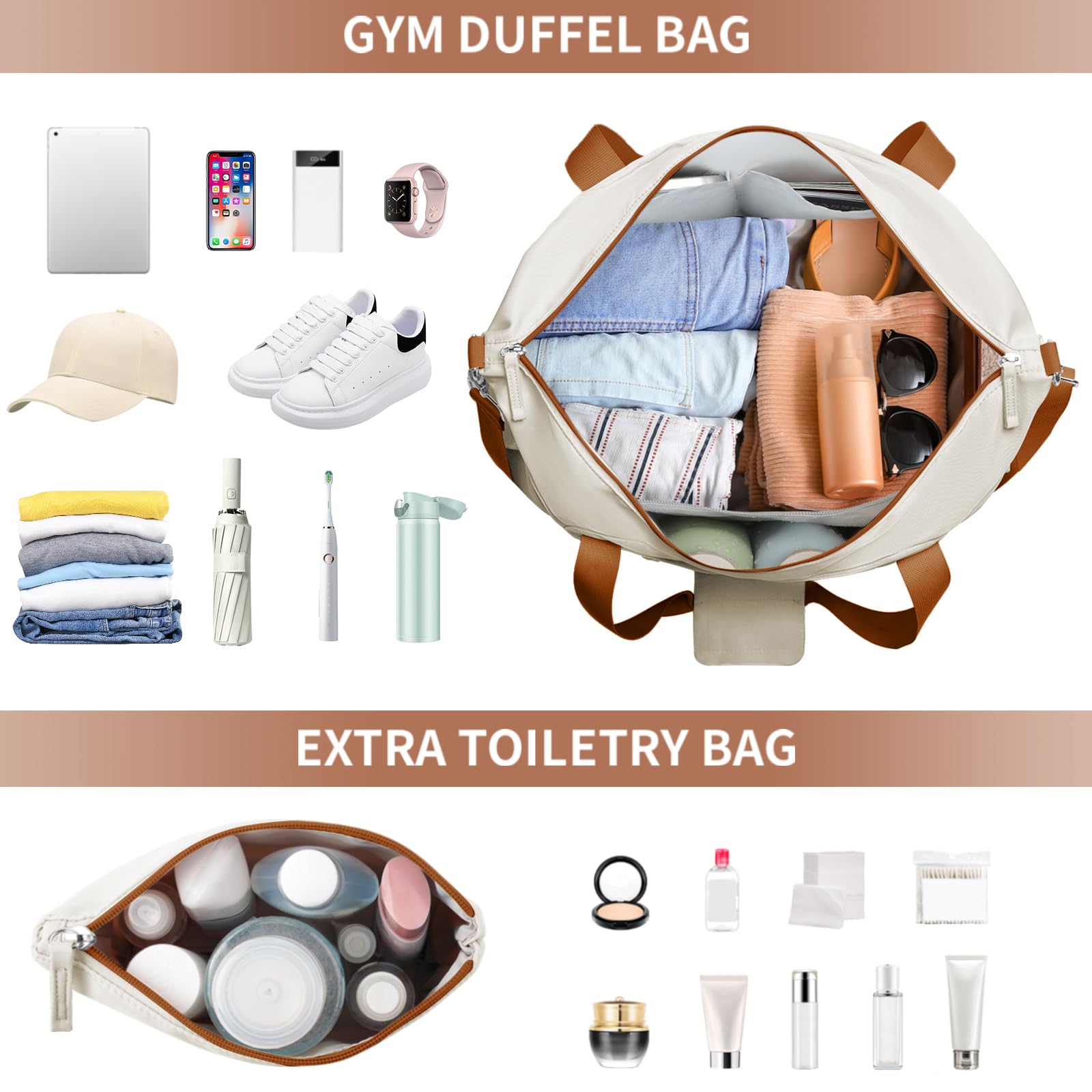 Gym Bag for Women, Personal Item Travel Bag with Shoes Compartment for Trip view 3