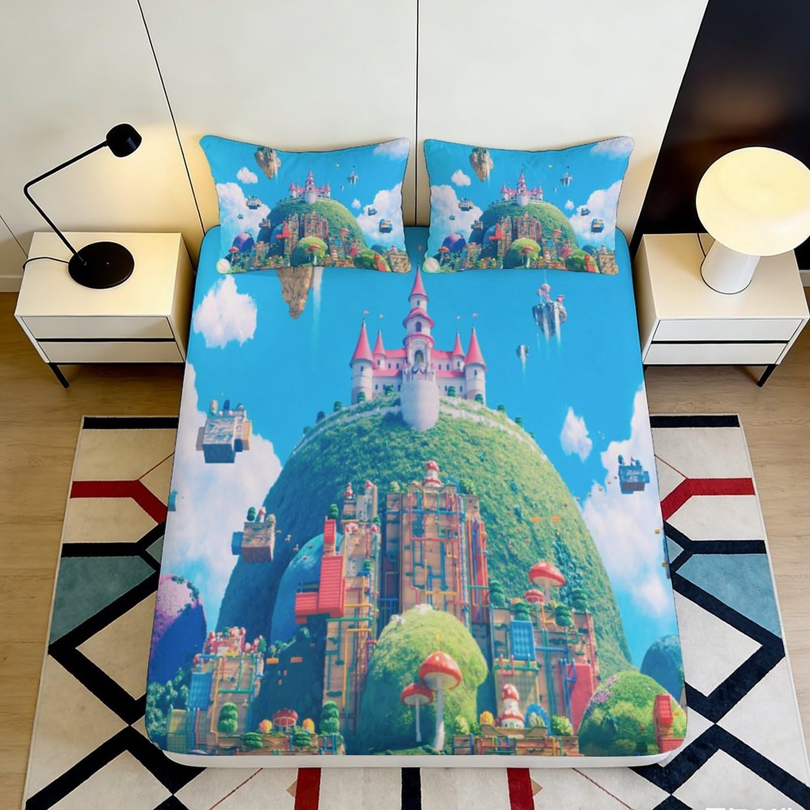 3D Printed Fantasy Castle Fitted Sheet Microfiber Soft Mattress Cover for Bedroom Dorm Artistic Decor 90x200x25cm