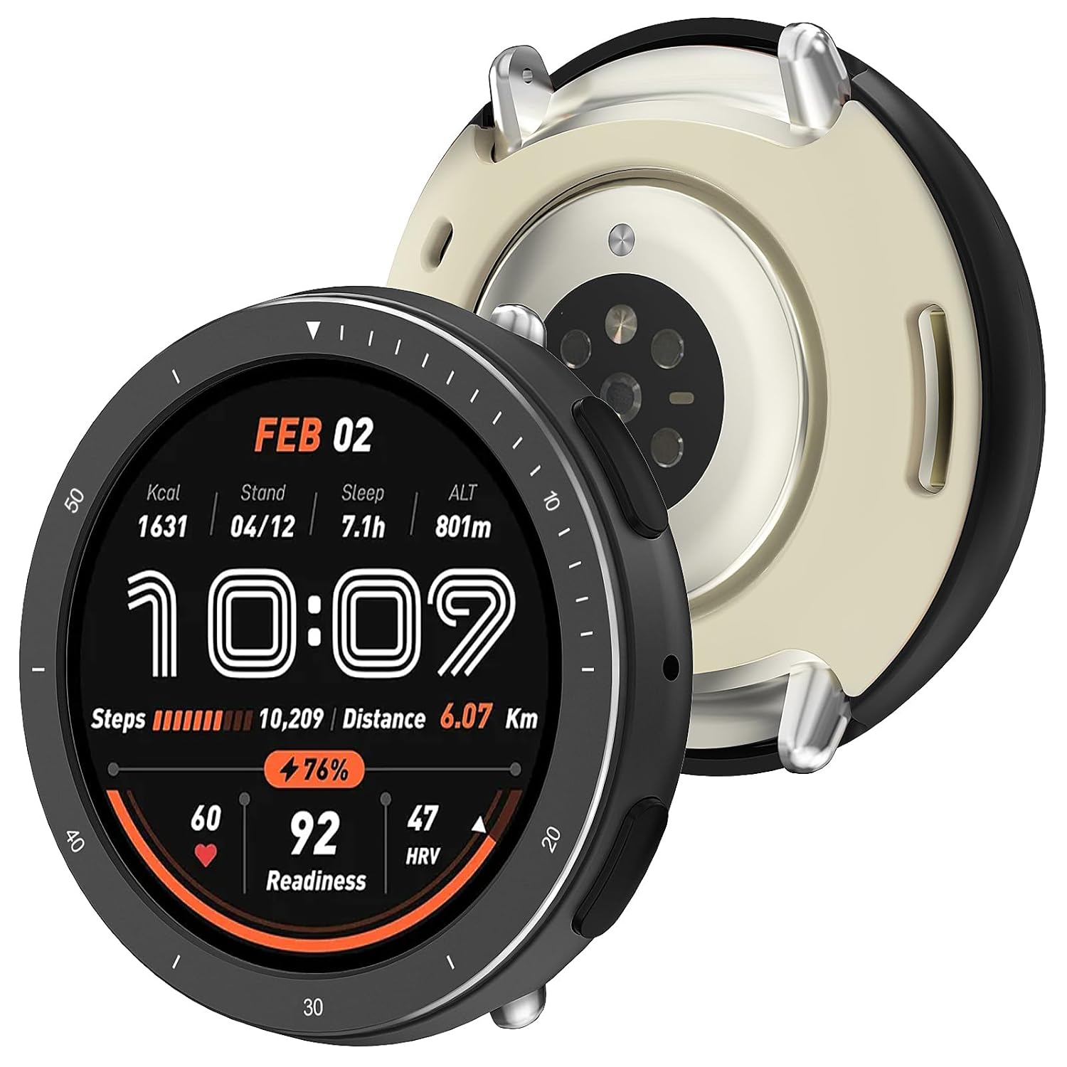 BEARDDO Metal Case for Amazfit Active 2 Smartwatch 44mm 2 in 1 Stainless Steel Bezel TPU Back Cover