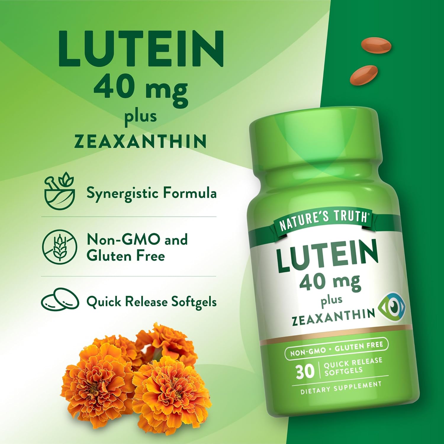 Nature's Truth Lutein and Zeaxanthin Supplement | 40mg | 30 Softgels | Non-GMO & Gluten Free - Image 5