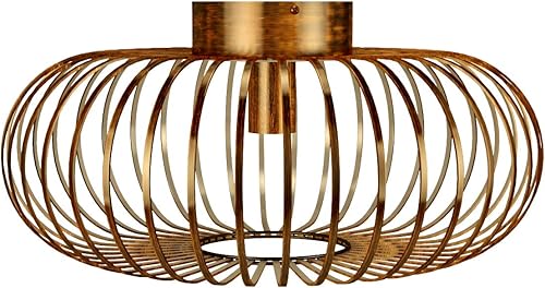 Miniatura 9 de Tangkula Lámpara de techo de metal empotrado, lámpara colgante de techo de metal de latón antiguo con pantalla de hierro de arco fuerte, adecuada