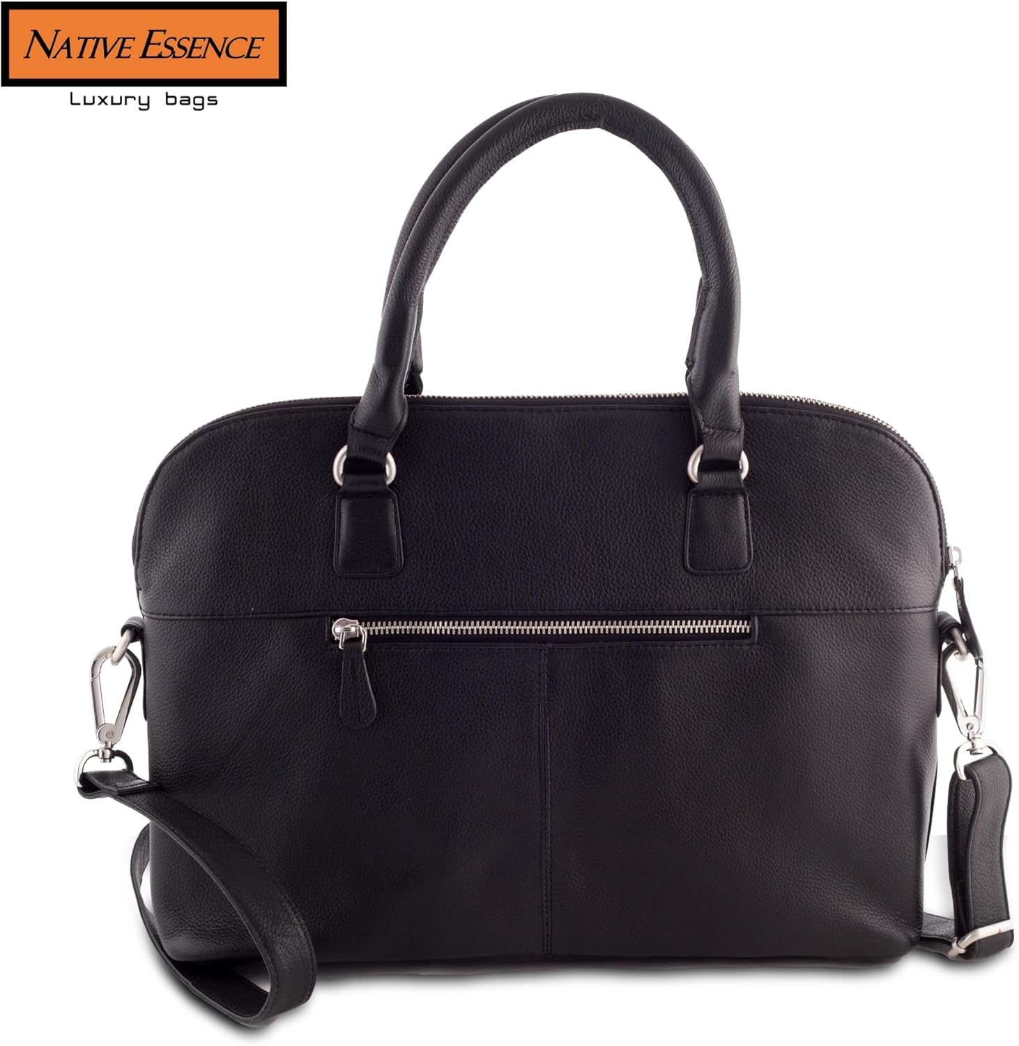 Genuine Leather Soft, Sleek, Slim, Small, Black Messenger Handmade Briefcase Satchel Bag for women fits 14" laptop, 11" iPad, MacBook Air - Office Tote.