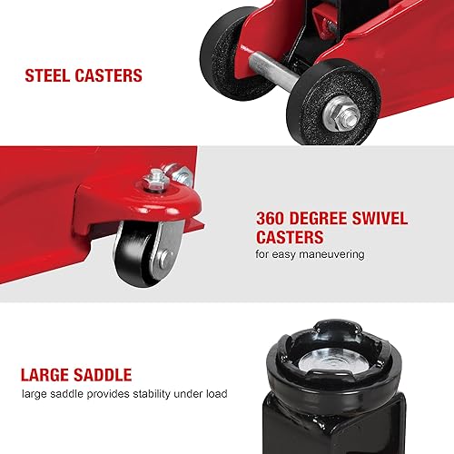 Miniatura 67 de Torin BIG RED AT82001UR - Combo de gato hidráulico de servicio/piso, con ruedas, 2 soportes de gato, 4000 libras (2 toneladas), color azul