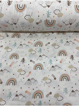 Yar m Metre%100 Pamuklu Poplin Kuma  Kahverengi G kku a  Desenli 50x240 cm
