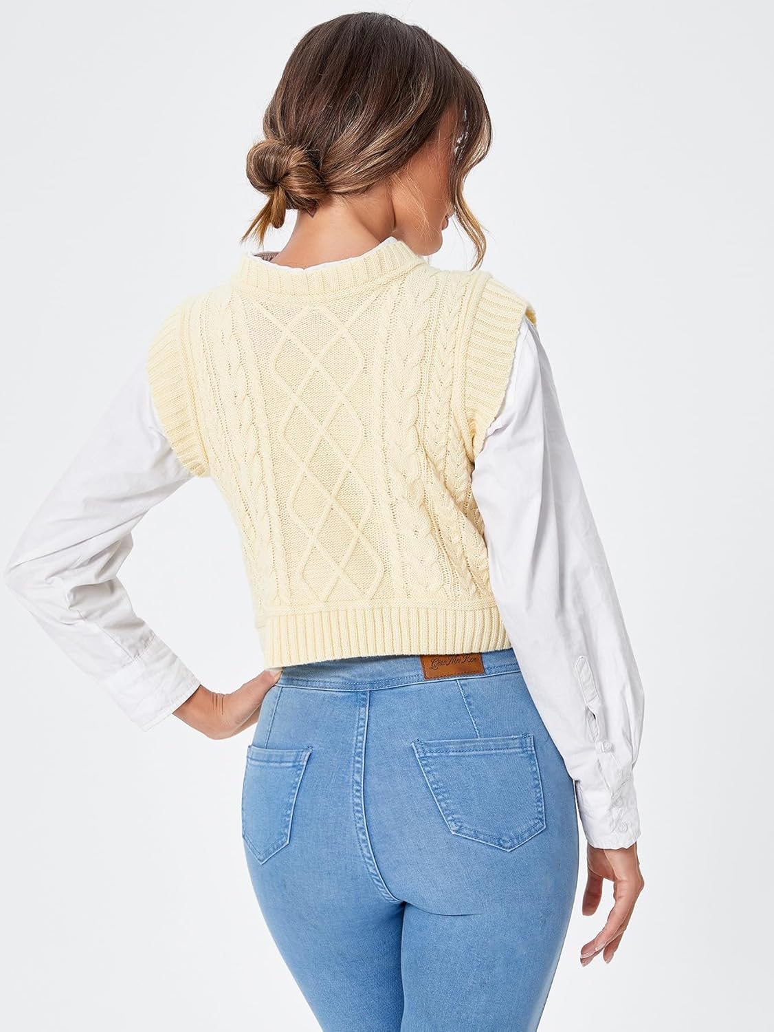 Milumia Women's Cable Knit Cropped Sweater Vest Cap Sleeve Crewneck Casual Knitwear Tops - Image 2