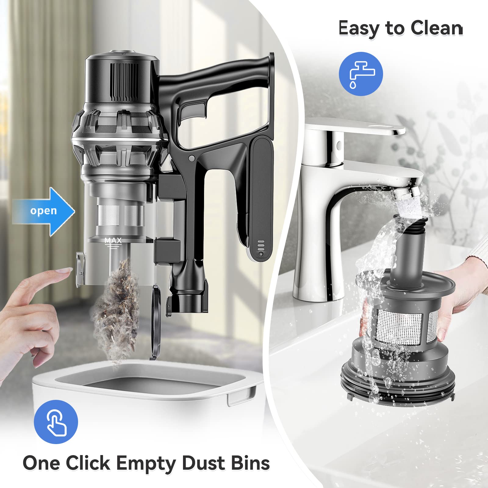 FirstLove Cordless Vacuum Cleaner, Stick Vacuum Cleaner with Lighting Detachable Battery for Hard Floor Carpet Pet Hair Max 45 Min Runtime - Gray…