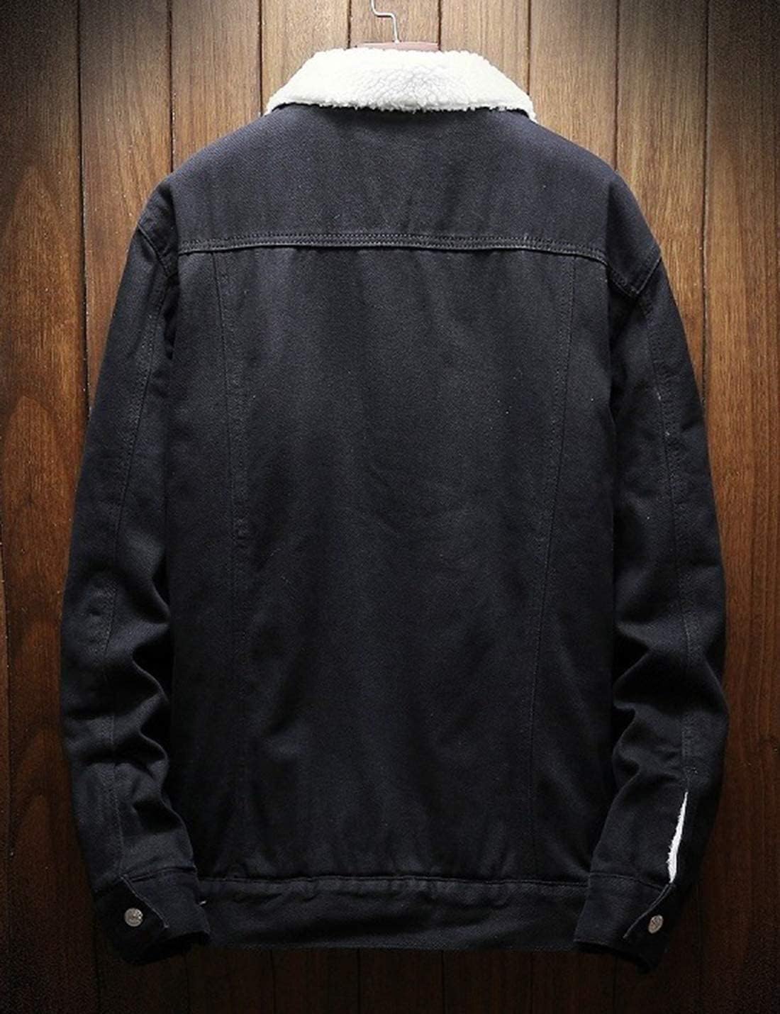 Omoone Men's Lapel Sherpa Fleece Lined Thicken Denim Jean Trucker Jacket Coats - Image 3