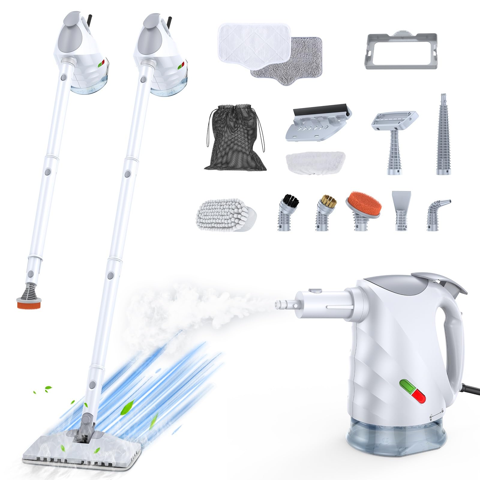 Steam Mop with Detachable Steamer, 320ml Water Tank, 10s Fast Heating, Blue