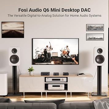 Fosi Audio Q6 Mini Desktop DAC, V3 Stereo Amplifier Home Audio 2 Channel Audio Component