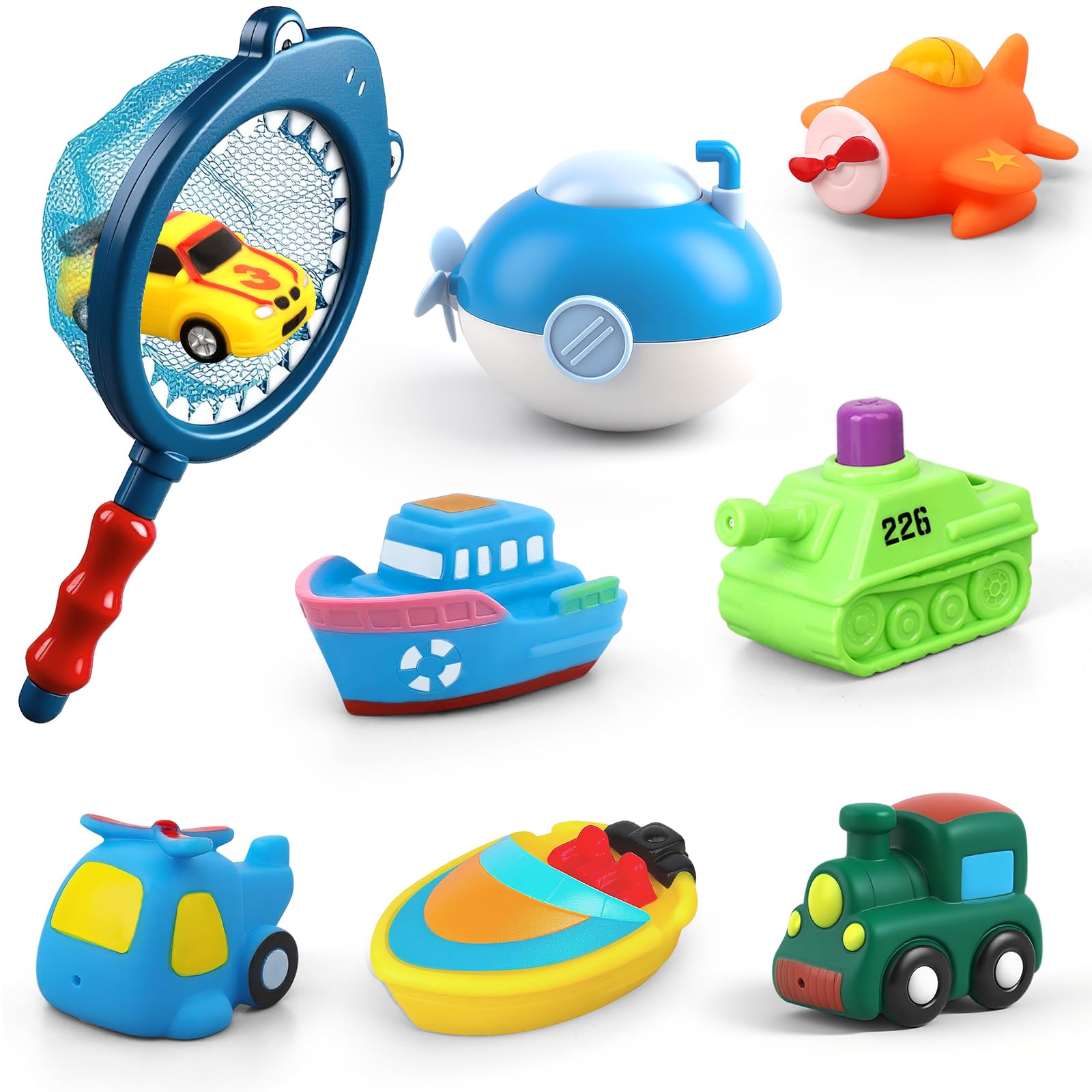 9 PCS Bath Toys for Kids Toddlers, Vehicle Floating Water Toys for For 1 2 3 4 Year Old Boys Girls, Baby Kids Child Preschool Bathtub Bathroom Shower Games Swimming Pool