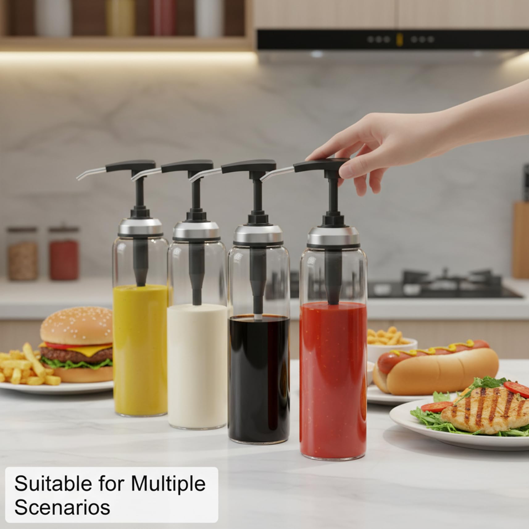 2er-Pack Ketchup-Spender, Glas-Dressing-Flasche mit Messmarkierungen für präzises Ausgießen, tropffreie Saucen-Quetschflasche für die Küche, 17oz Ketchup-Spender, Glas, Sauce