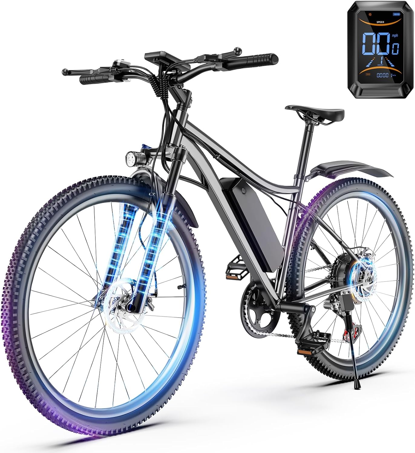 Electric Bike for Adults, 26'' 520W Peak Motor Ebike, 45Miles 20MPH City Electric Mountain Bike with 374.4Wh Battery, 21-Speed, Lockable Suspension Fork, Pedal Assist, Dual Disc Brake, UL Certified