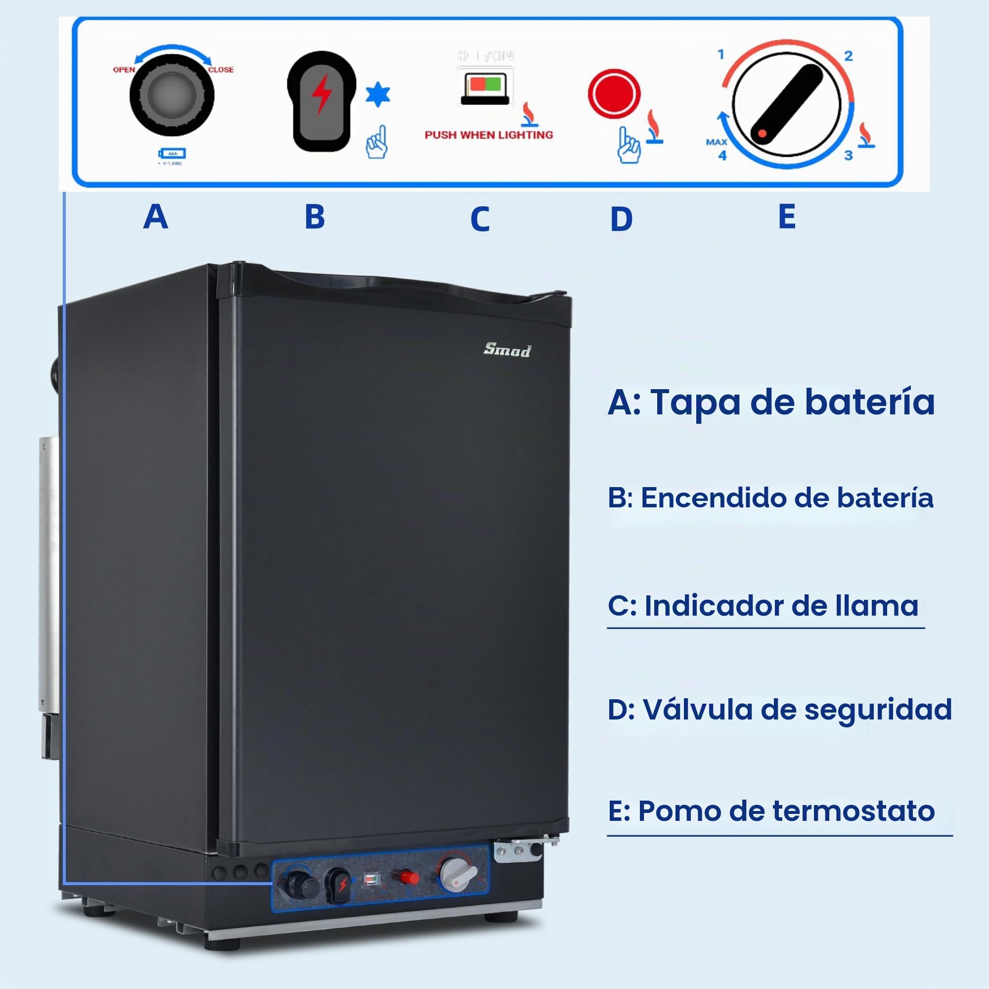 Smad Nevera Para Furgoneta Camper, Nevera de Gas Butano, Frigorifico Camper Tribalente Gas 12v 220v, Frigorifico Para Autocaravana, Caravana, Estante Ajustable, Silencioso, Negro, 60L
