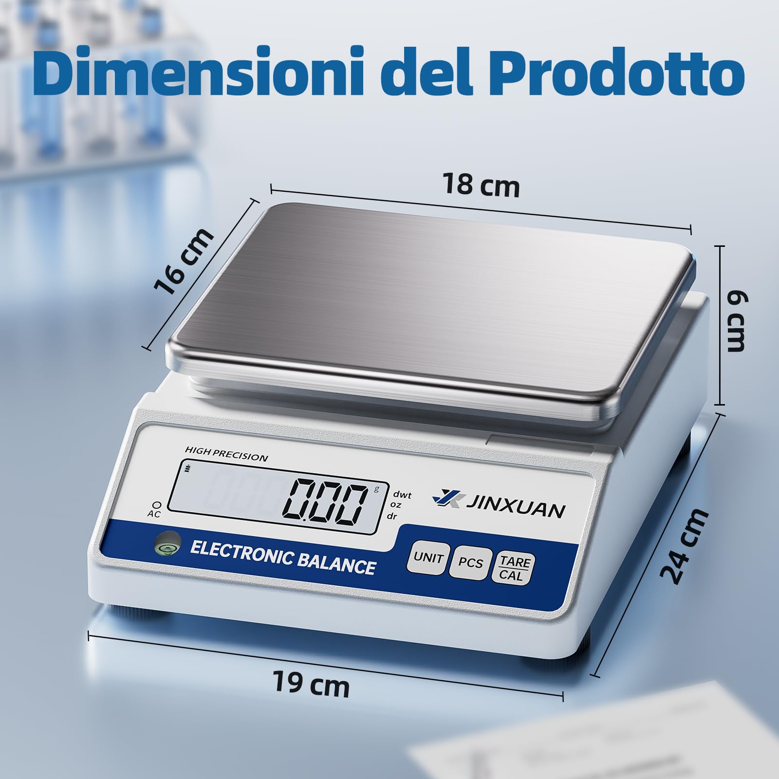 Bilancia da laboratorio, 1000 g x 0,01 g, bilancia analitica di precisione, bilancia digitale per gioielli, con una precisione di 0,01 g