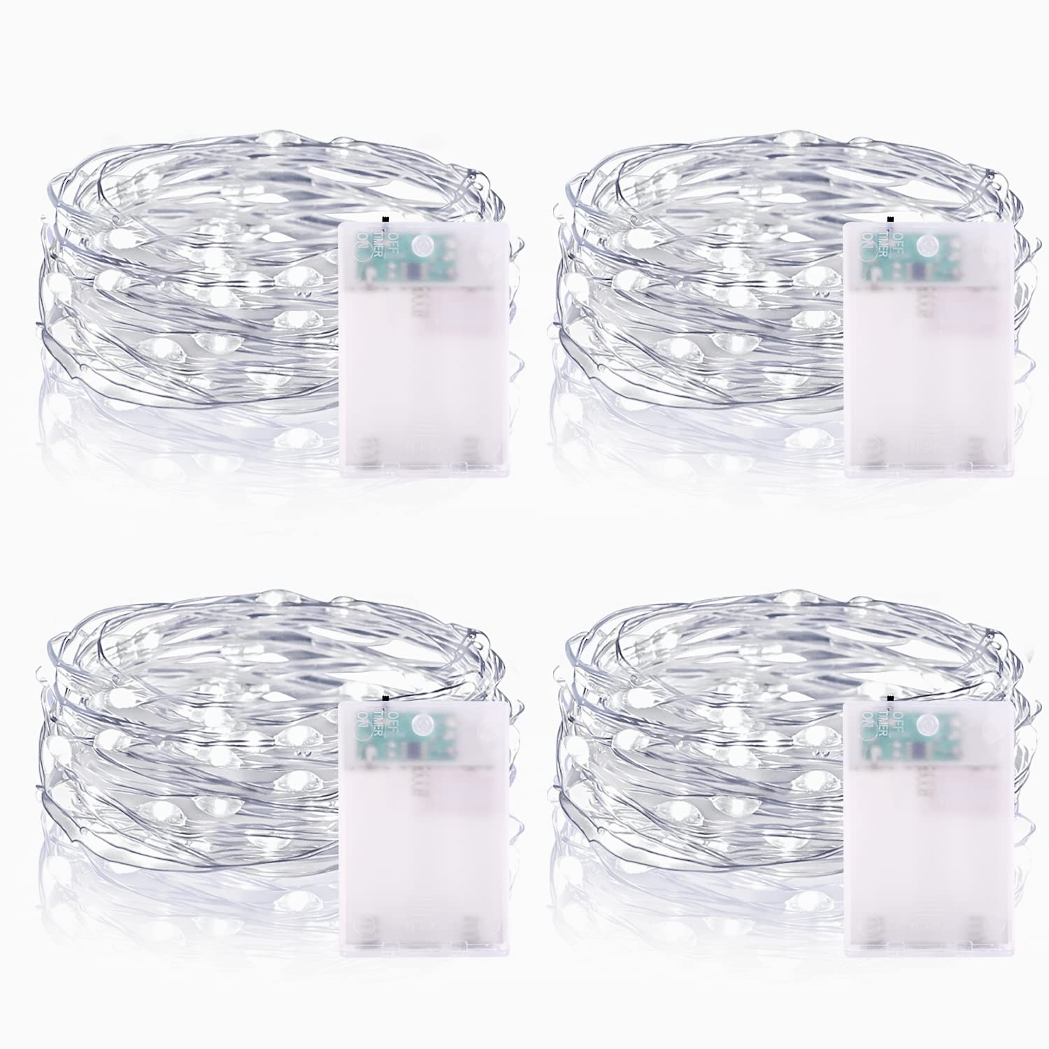 Fairy Lights, 2M 20LED Battery Operated Led String Lights with Timer for Valentines Day Decoration, Bedroom, Wedding Decoration - 4 Packs