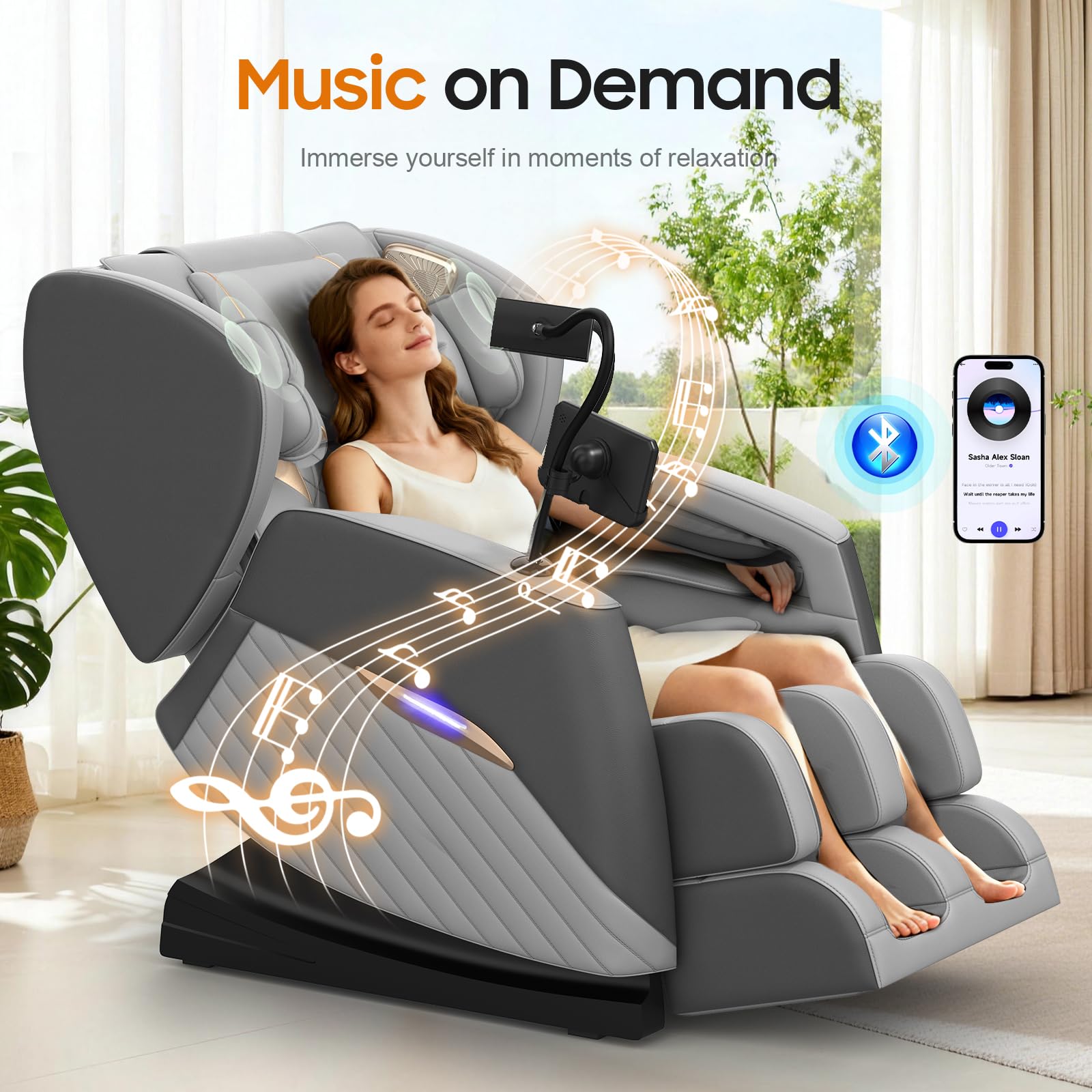 Poltrona massaggiante, con 16 rulli massaggianti, 8 airbag, Riscaldamento lombare, Rullo per polpacci e massaggio con airbag, Altoparlante Bluetooth, Telecomando touchscreen