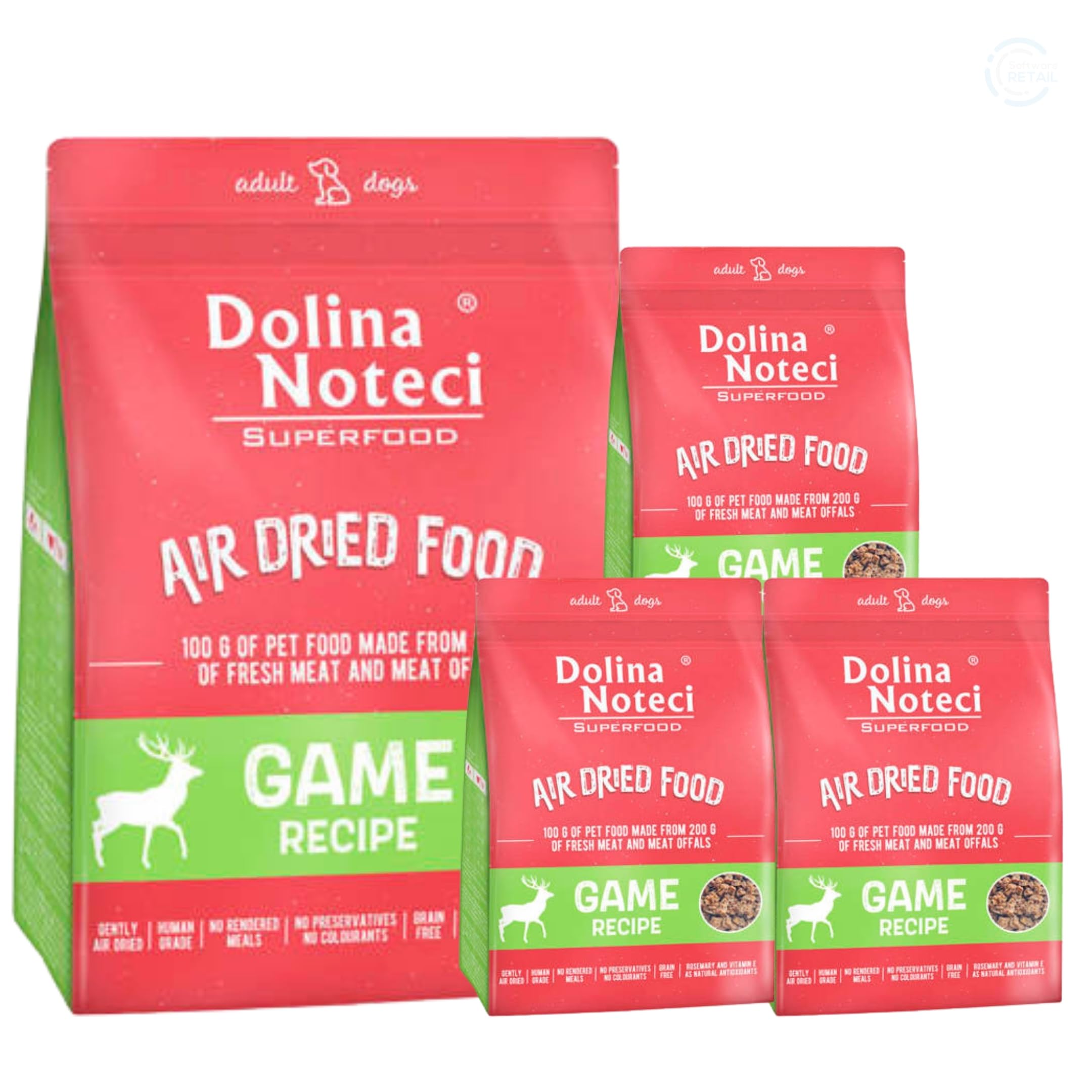 Dolina Noteci Premium Nutrient-Rich, Grain-Free Air Dried Dog Food with 80% Fresh Meat & Superfoods for Optimal Health Breeds! (Game, 4x1kg)