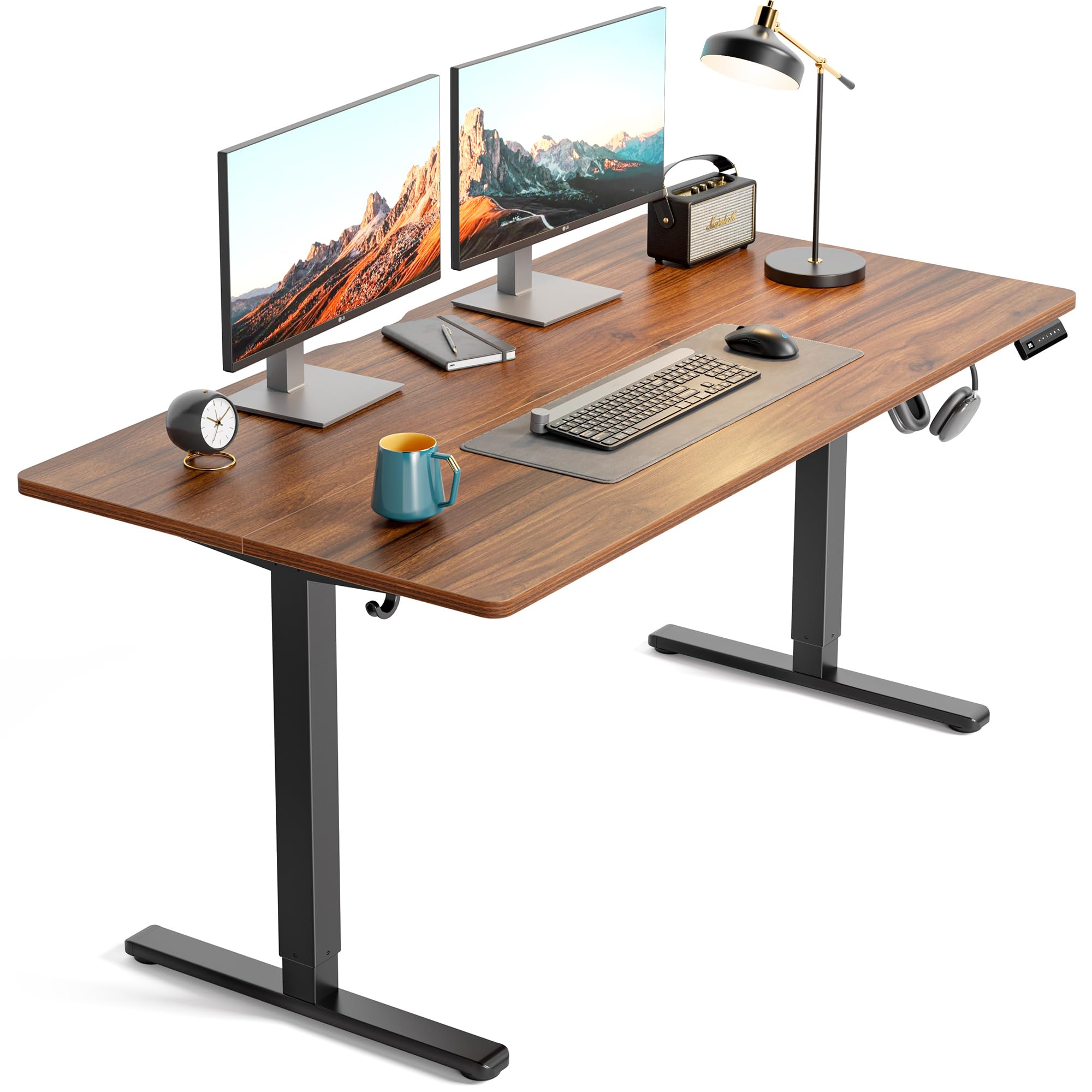FEZIBO 55 x 30 Large Electric Standing Desk Height Adjustable, Walnut Walnut 55 x 30