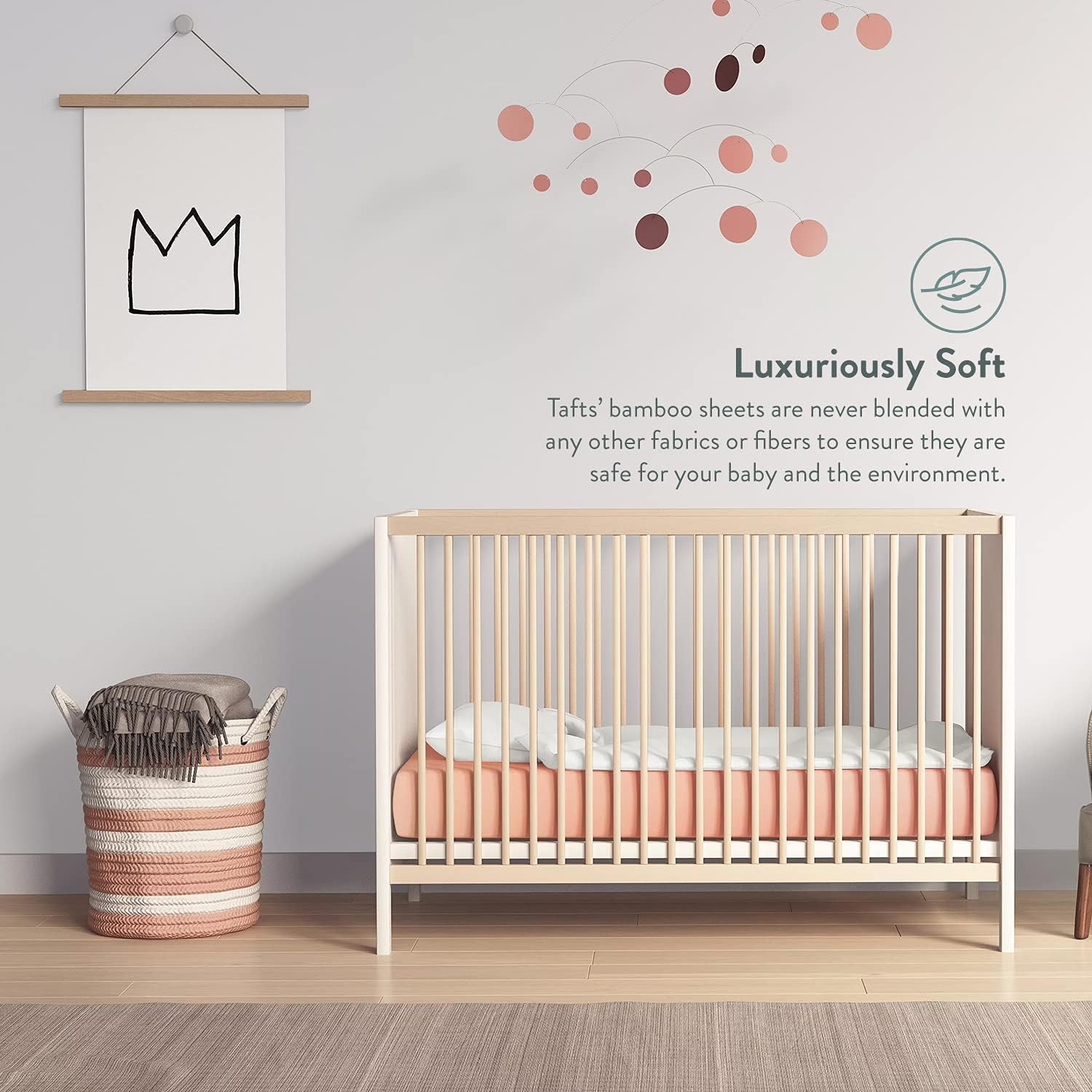 Tafts 100% Viscose Fitted Crib Sheets, Girls, Boys & Unisex, 8 Inch Deep Pocket, Standard Crib & Toddler Mattress, Cooling, Soft, 360 Elastic, Guarantee, (2PACK, 28 x 52 Blush)