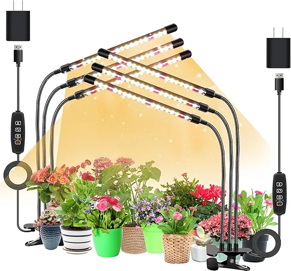 SDOVUERC 3head Plant Lights, 2Pack Grow Lights for Seed Starting, Full Spectrum Growing Lamps with Clip for Indoor Plants, Auto ON & Off Timer 3/9/12H, 3 Switch Modes, 10-Level Dimmable Brightness