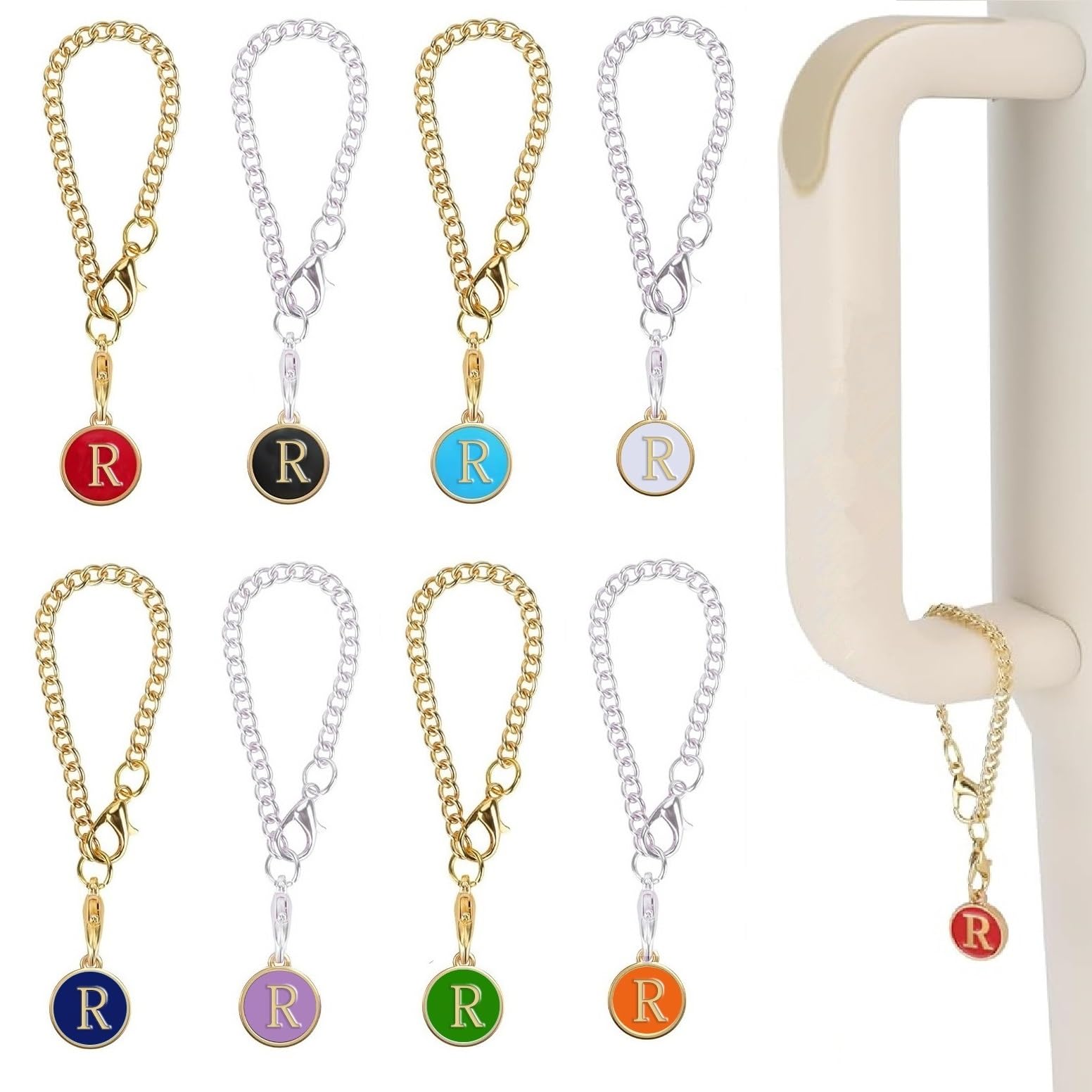 UHOUSE Letter Charm Accessories for Stanley Cup,8PCS Initial Name ID Personalized Handle Charm for Stanley Tumbler/Simple Tumbler (R)