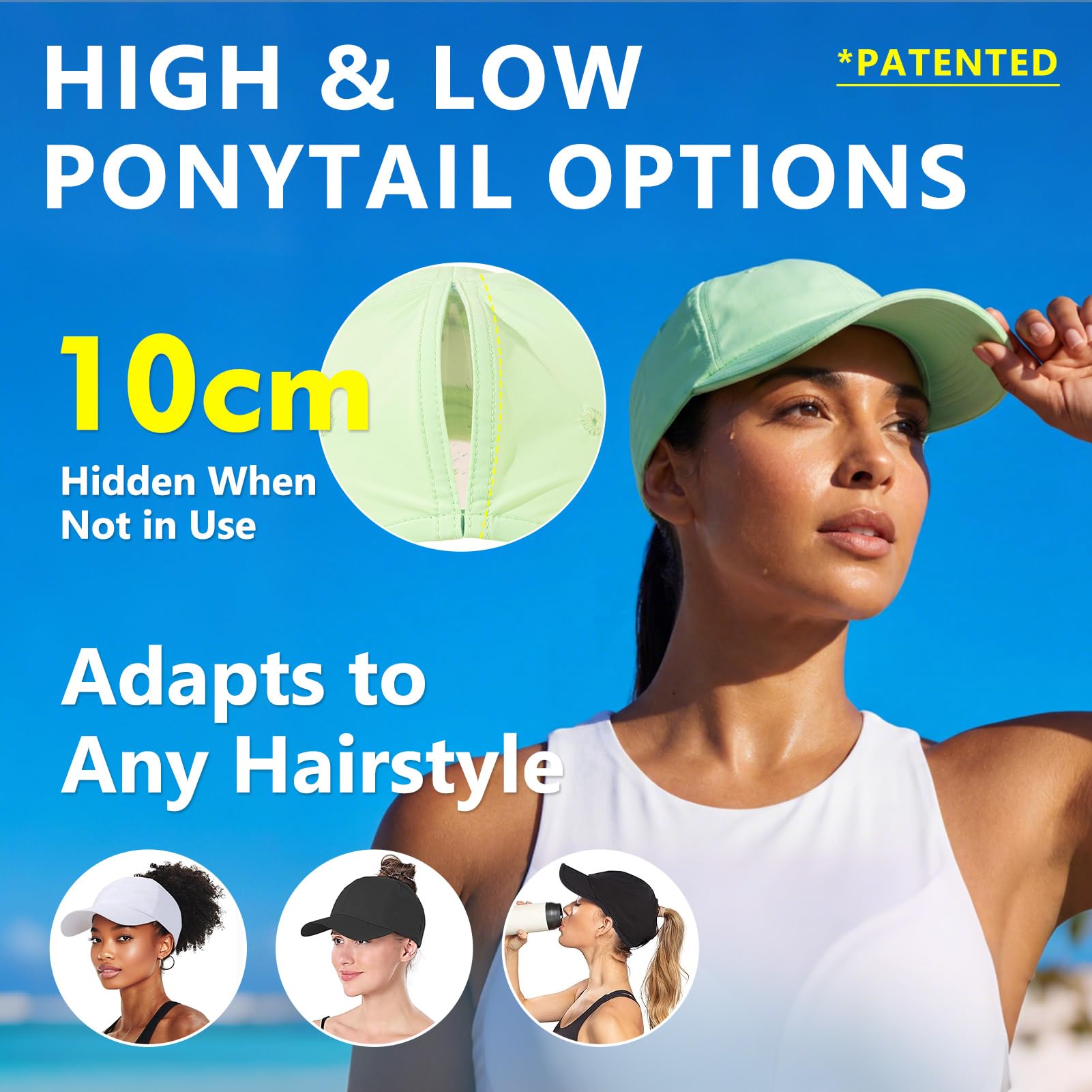 TOP-EX ChicPony™, berretto da baseball da donna, con foro nascosto per coda di cavallo, UVCoolix™, rinfrescante UPF 50+, cappello da sole leggero da donna