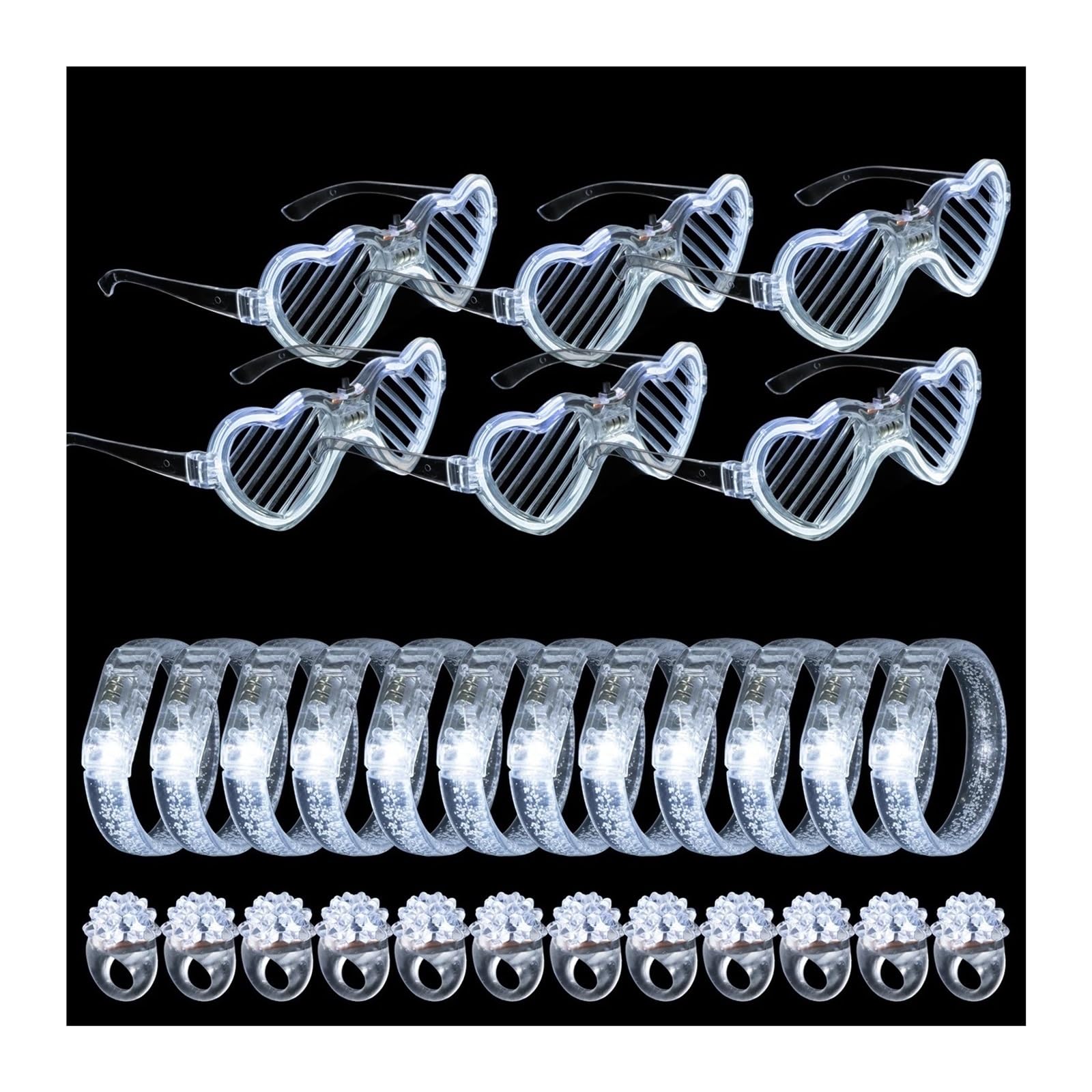 Genérico Juego de Luces Blancas for la Noche de Bodas, Gafas Brillantes, Pulseras, Anillos en Relieve, Accesorios Luminosos for Fiestas de Año Nuevo y Navidad y Suministros