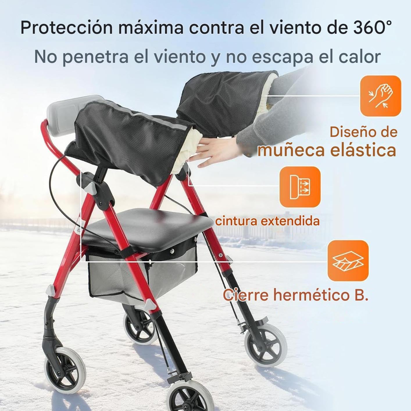 Genérico Guantes para Manillar De Andador Impermeable Y Calentador De Manos | Guantes De Ciclismo Forrados De Terciopelo Con Tiras Reflectantes Para Movilidad Bicicleta Silla Ruedas Andador Clima Frío