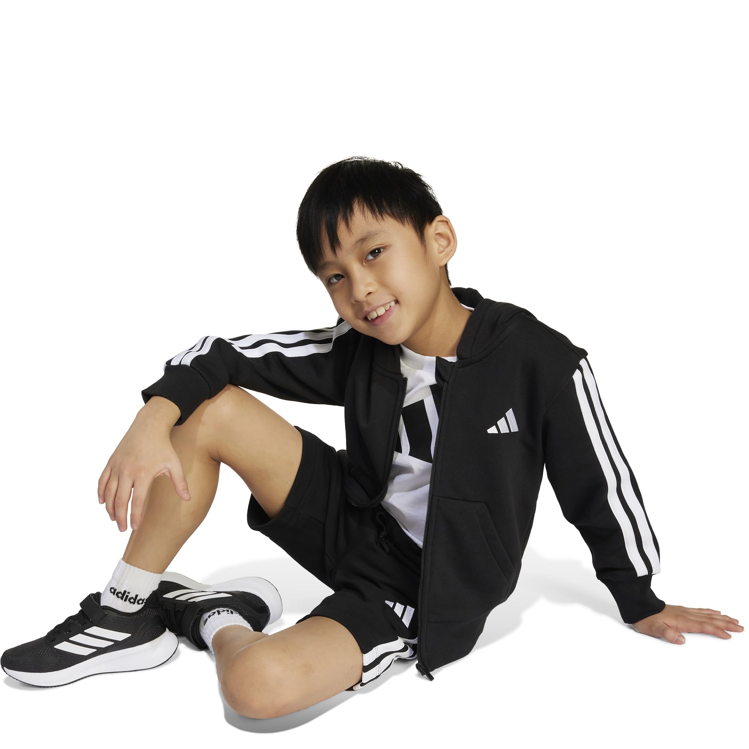adidas Uniseks - dzieci Essentials Full Zip Hoodie Sweatshirt, black/white, 5-6 Years