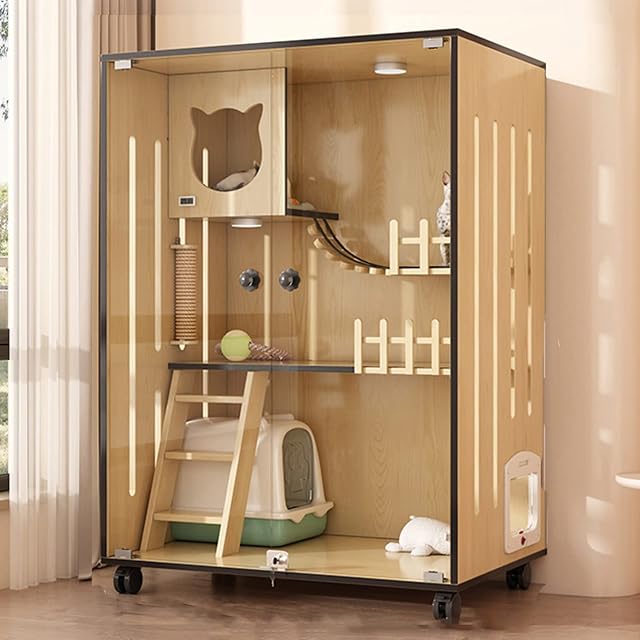 EsEntL Recinto Interior de Madera para Gatos, casa Grande de Madera para Gatos para Exteriores/Interiores