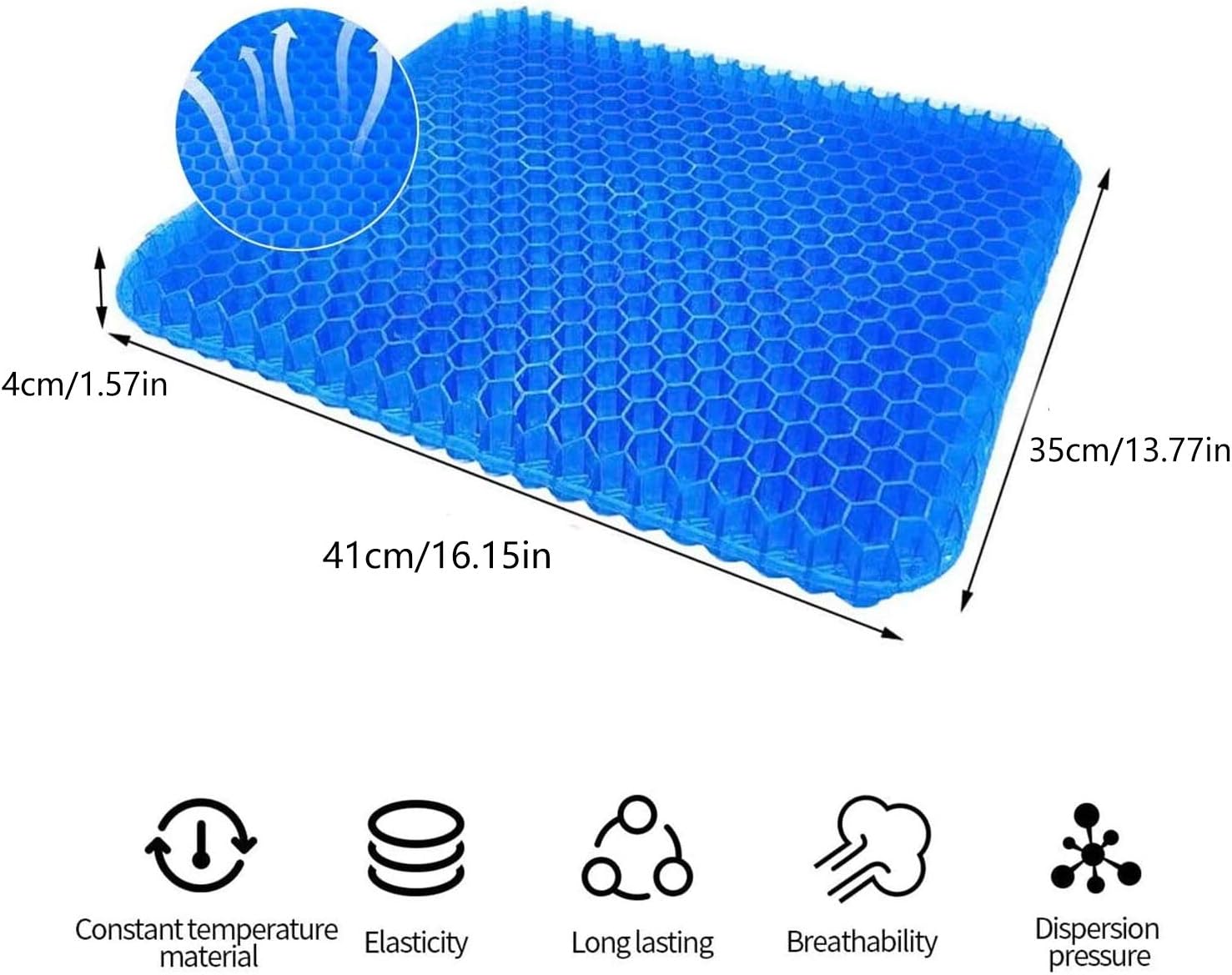 Gel Seat Cushion, for Long Sitting -Double Thick Gel Seat Cushion Breathable Honeycomb Chair Cushion with Non-Slip Cover for Office Chair Car, Wheelchair, Long Trips,Relief Sciatica Pain : Everything Else