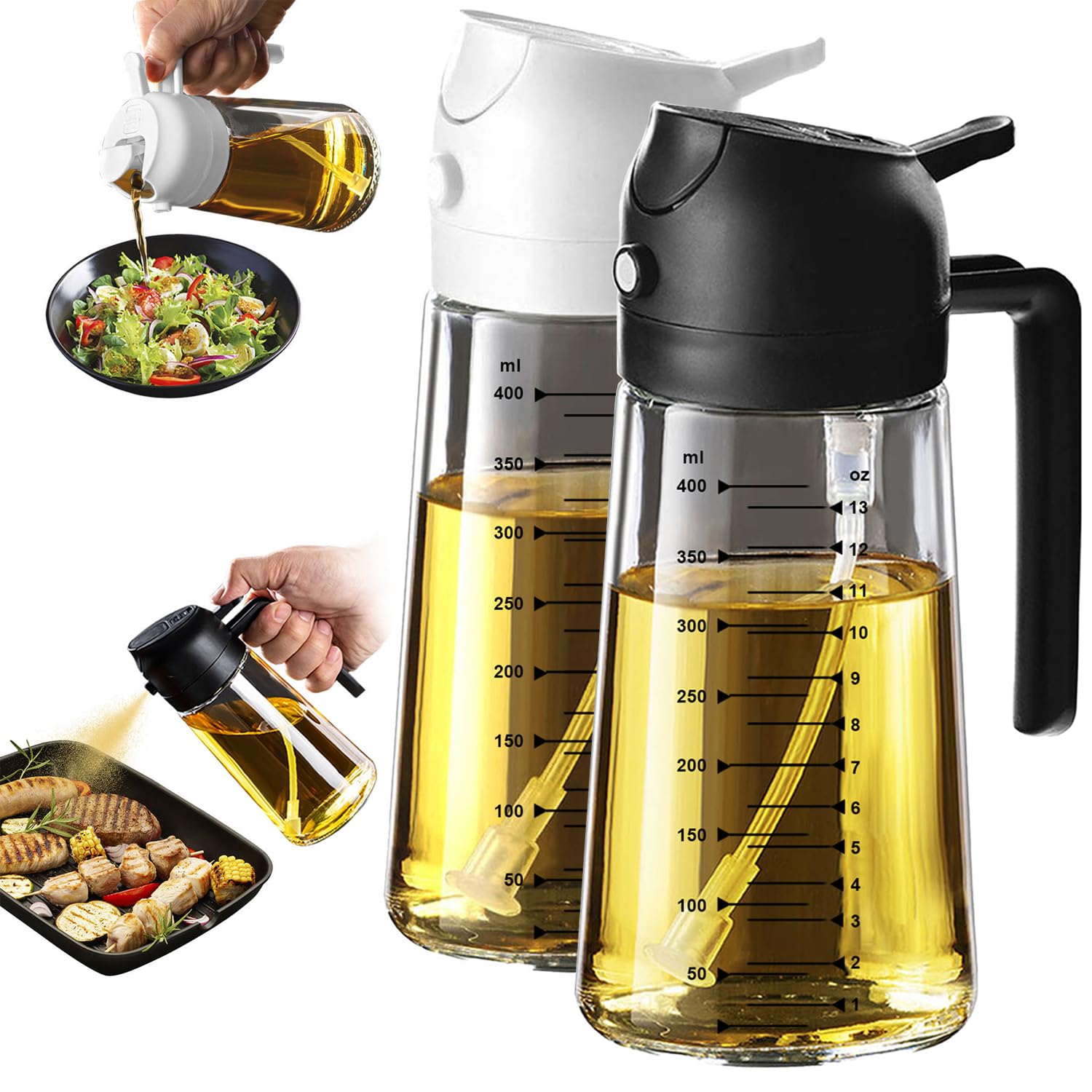 Kitchen Oil Spray 470ml - Air Fryer 2-in-1 Oil Spray for Cooking, Salads, Vinegar and Kitchen Accessories – Assorted Color