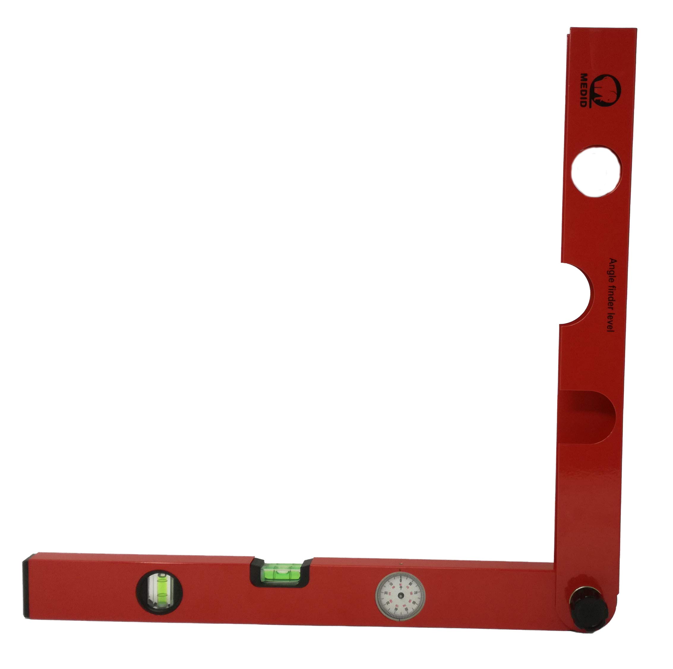Medid MD/480000 Escuadra aluminio analógica, rango de medición de 0-220 grados, nivel analogico buscador de angulos, medidor de angulos de Precisión 0,5 grado