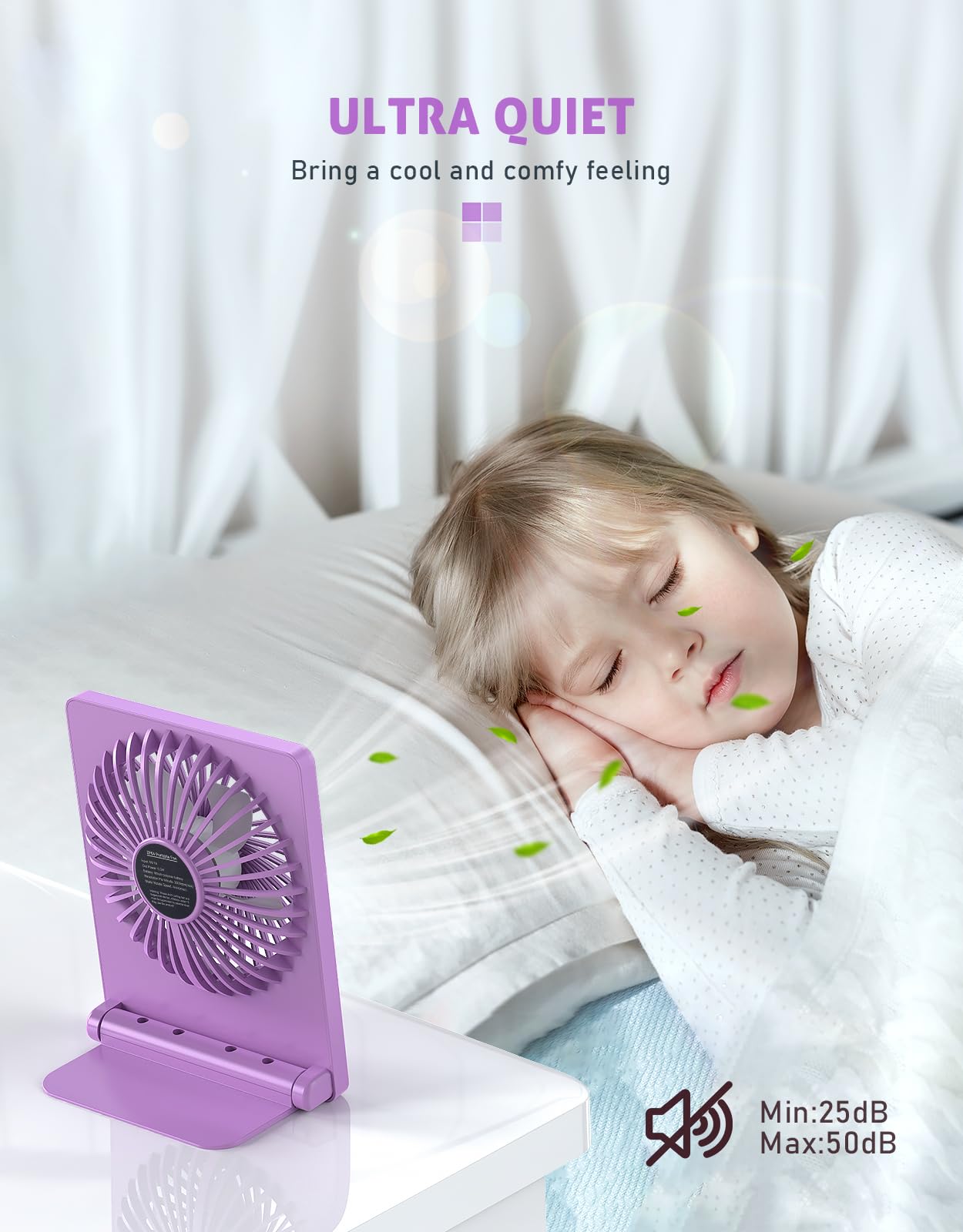 Zuvas Ventilatore da scrivania a batteria, ricaricabile, inclinabile a 180°, ultra silenzioso, piccolo, portatile, regolabile a 3 velocità, forte, ventilatore per ufficio, camera da letto, casa