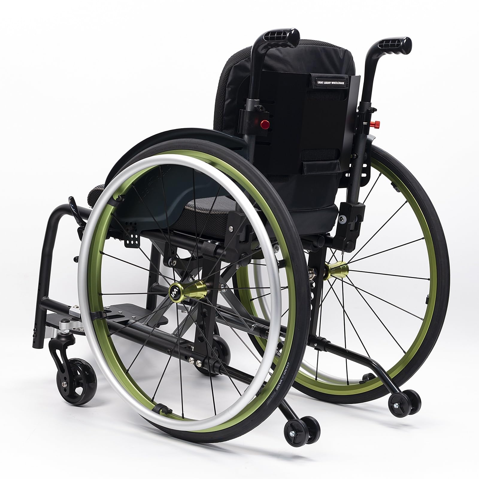 Silla de ruedas manual ligera, silla de ruedas deportiva ultraligera portátil todo terreno, silla de ruedas plegable, sillas de ruedas de transporte con antivuelco(Green B,38cm/15in)