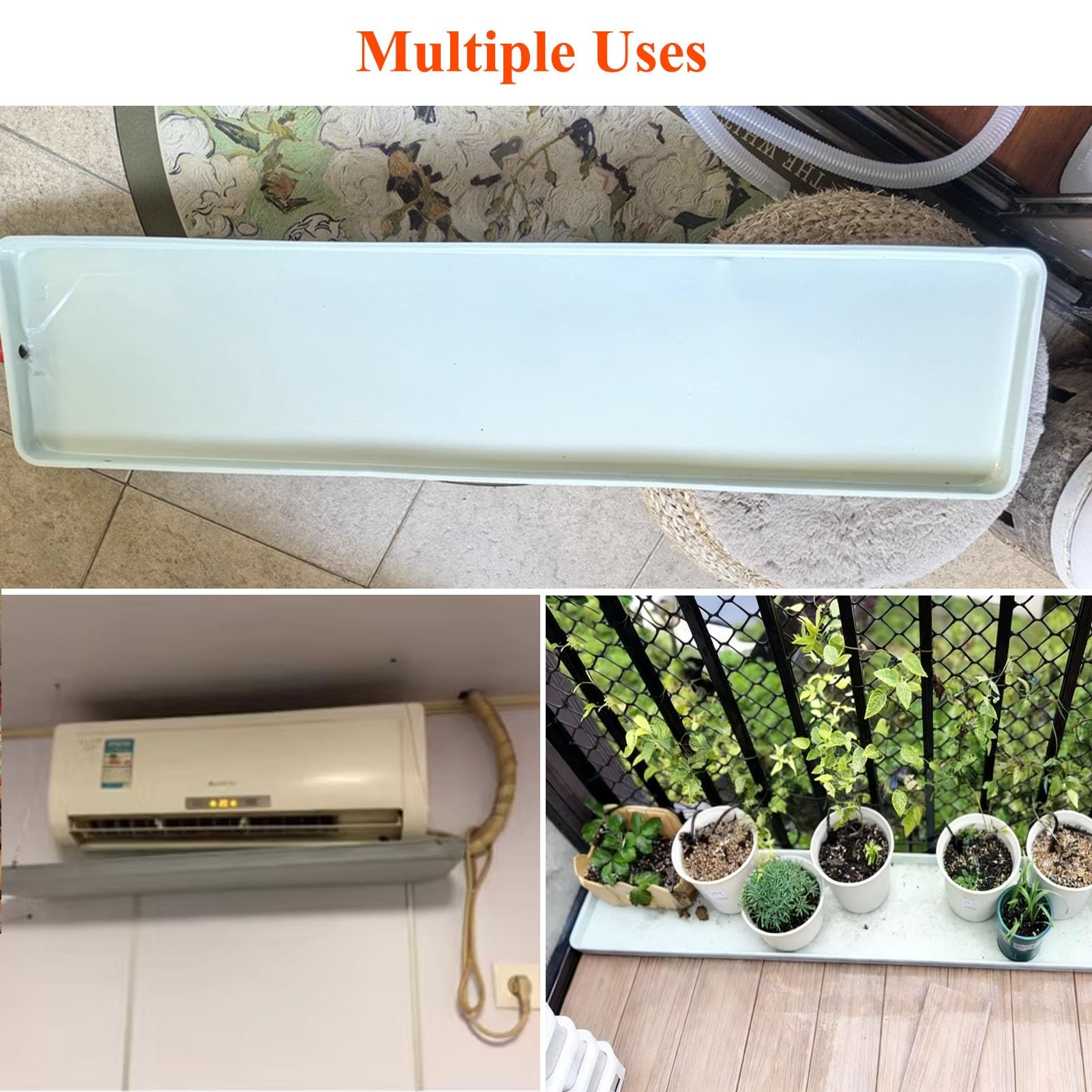 Bac Condensat Pompe a Chaleur Bac de Récupération Carré Étroit en Métal pour Plantes, Bac de Récupération des Condensats pour Systèmes de Climatisation(110x50cm(43x20in))
