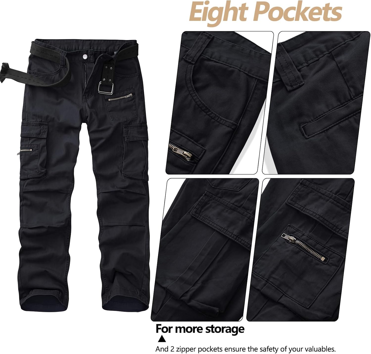 KOCTHOMY Hiking Pants Women Relaxed Fit Cargo Pants Casual Work Pants with Zipper Pockets No Belt - Image 4