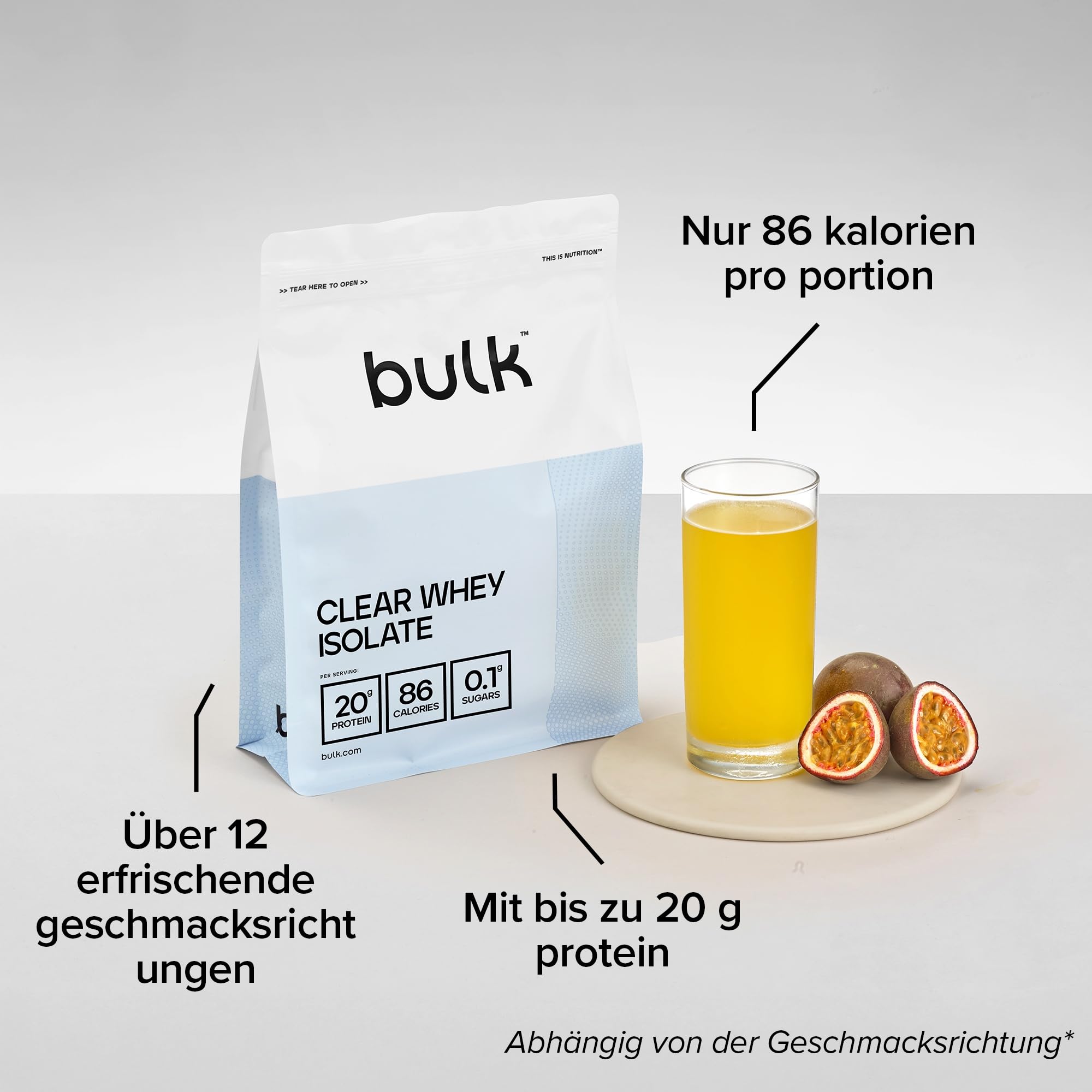 Bulk Clear Whey Isolate, Sommerfrüchte, 20 g Protein pro Portion, Wenig Zucker, Erfrischender Fruchtgeschmack, 86 Kalorien, Zieht schnell ein, Feuchtigkeitsspendendes Proteingetränk, 80 Portionen