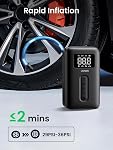 UGREEN Tire Inflator Portable Air Compressor, 150PSI Mini Fast Bike Air Pump with Pressure Gauge for Car, Bike, Motorcycle, Ball and More, Built-in Braided Cable and Led Light with 4 Kinds Nozzles