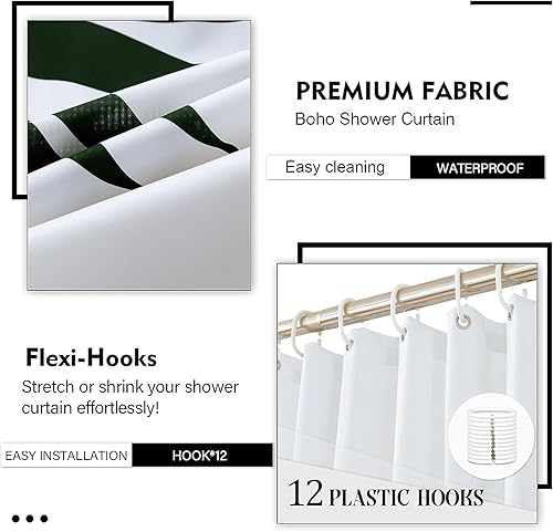 Miniatura 4 de Juego de cortinas de ducha bohemias de 72 x 78 pulgadas con borla blanca, impermeable, sol de mediados de siglo, moderno, rústico, para decoración