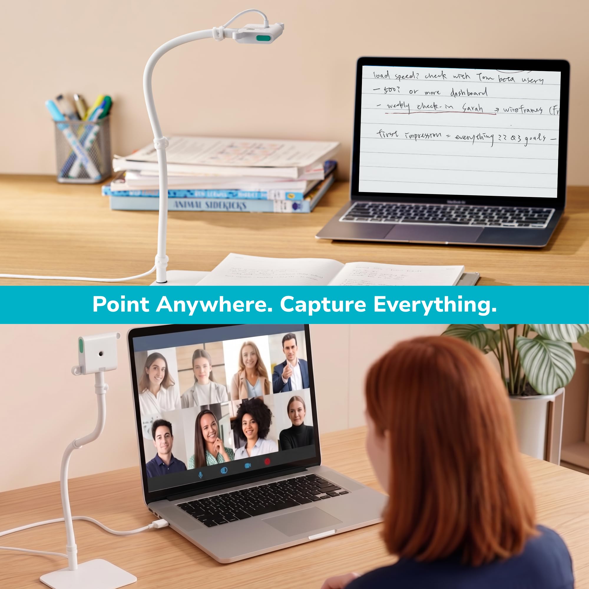 OKIOCAM S-G4K Appareil photo de documents Ultra HD 8 MP, mise au point automatique, bras flexible col de cygne, base en métal, compatible avec Mac, Windows, iPad, Chromebook – Enseignement en