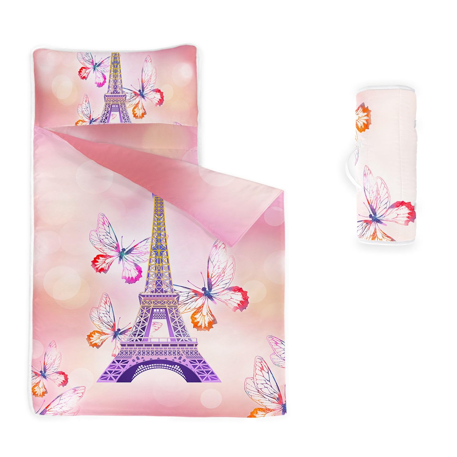 HOSIMA Nap Mat -Butterfly Eiffel Tower Sleeping Bag with Removable Pillow - Daycare and Sleepovers Preschool Kindergarten Bedding Set for Kids Toddler Boys Girls(Eiffel Tower Large) โ image 1
