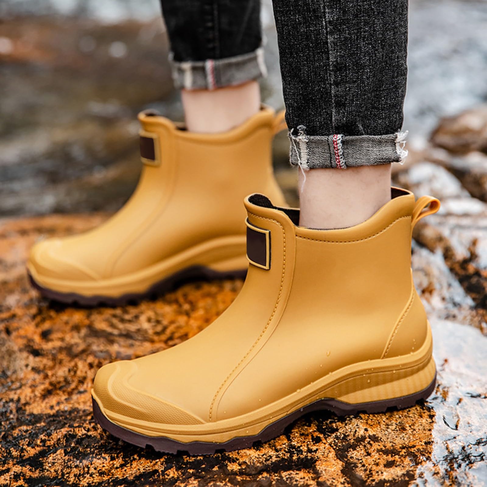 Generisch Stivaletti da pioggia corti da uomo, in pelle, estivi, unisex, per il tempo libero, da pesca, stivali in gomma, impermeabili, antiscivolo, stivali Chelsea
