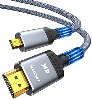 Highwings 4K Micro HDMI to HDMI Cable 10 FT, Micro Male to HDMI Male Cable Nylon Braided Cord Adapter 2.0 4K@60HZ 2K@165HZ 18Gbps Compatible with Laptop Camera Monitor HDMI to Micro HDMI Grey